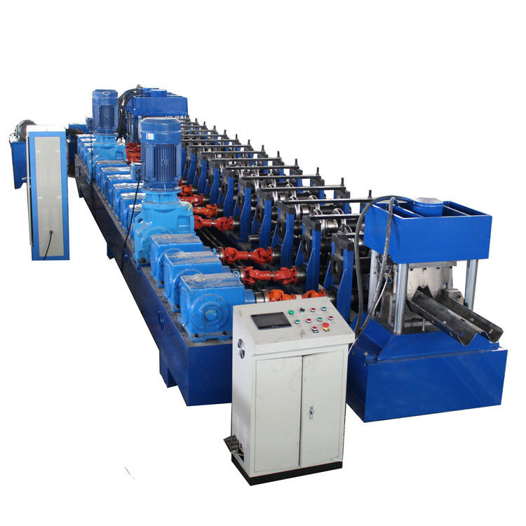 PLC Controlled Highway Guardrail Roll Forming Machine With 2*22KW Main Machine Power And Gearbox Drive