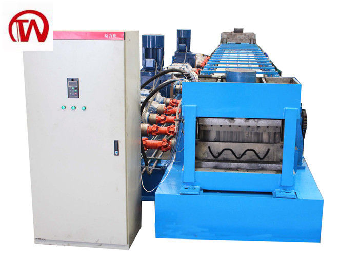 PLC Controlled Highway Guardrail Roll Forming Machine With 2*22KW Main Machine Power And Gearbox Drive